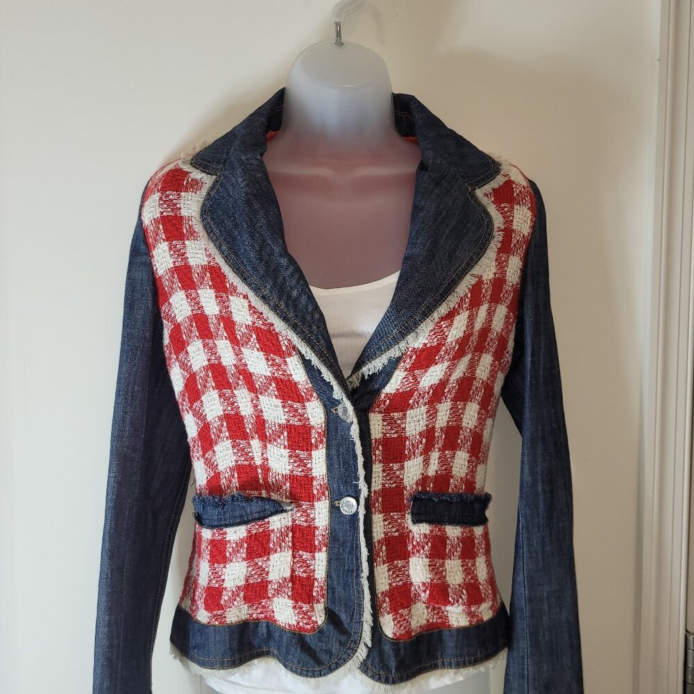 DOLCE & GABANA JEAN & TWEED BLAZER RED/BLUE